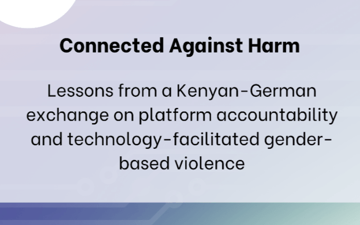 The visual shows the title of the exchange format on tech-facilitated gender-based violence.